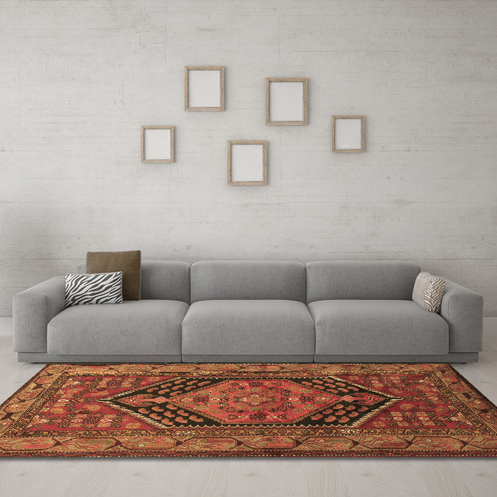Machine Washable Persian Brown Traditional Rug in a Living Room,, wshtr665brn