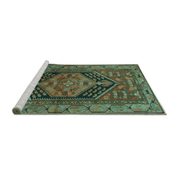 Sideview of Machine Washable Persian Turquoise Traditional Area Rugs, wshtr665turq