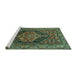 Sideview of Machine Washable Persian Turquoise Traditional Area Rugs, wshtr665turq