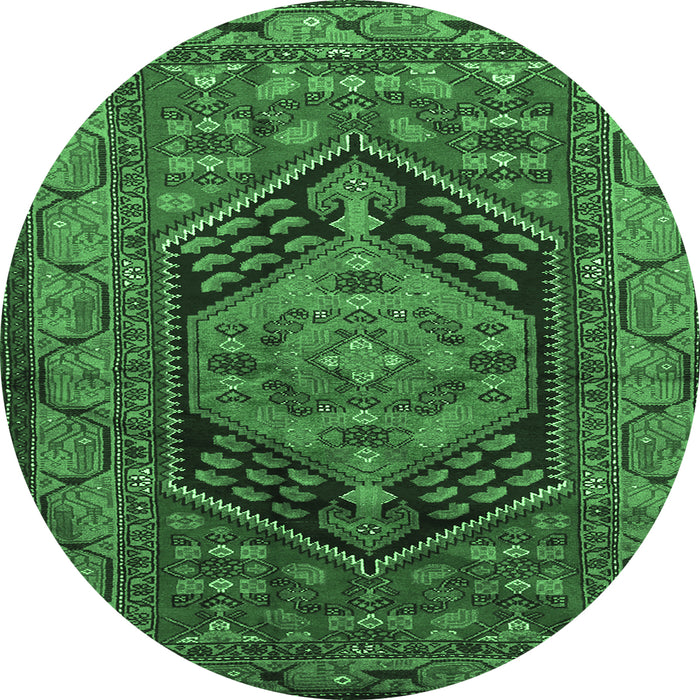 Round Machine Washable Persian Emerald Green Traditional Area Rugs, wshtr665emgrn