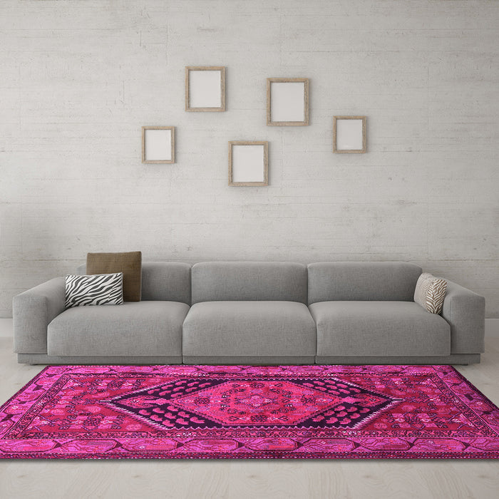 Machine Washable Persian Pink Traditional Rug in a Living Room, wshtr665pnk