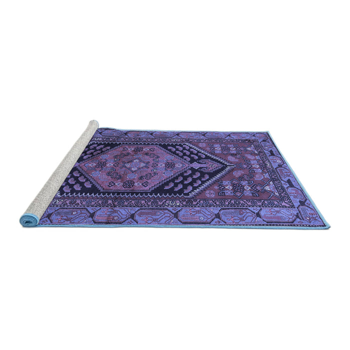 Sideview of Machine Washable Persian Blue Traditional Rug, wshtr665blu