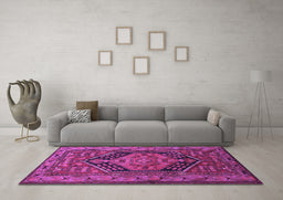 Machine Washable Persian Purple Traditional Area Rugs in a Living Room, wshtr665pur