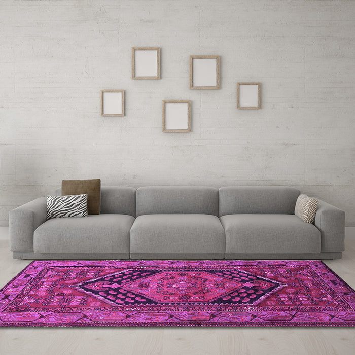 Machine Washable Persian Purple Traditional Area Rugs in a Living Room, wshtr665pur