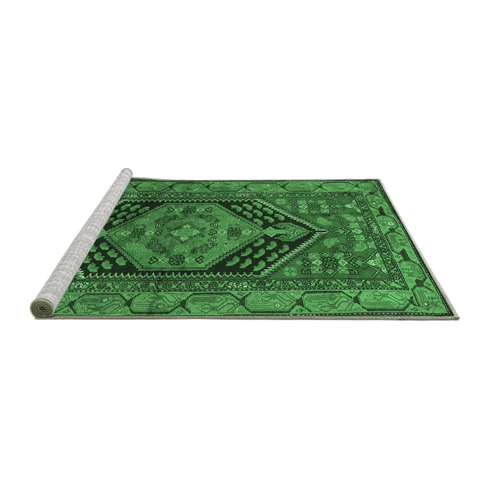 Sideview of Machine Washable Persian Emerald Green Traditional Area Rugs, wshtr665emgrn