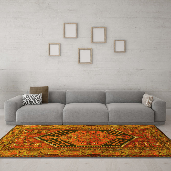 Machine Washable Persian Yellow Traditional Rug in a Living Room, wshtr665yw