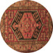 Round Machine Washable Persian Brown Traditional Rug, wshtr665brn