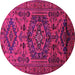 Round Machine Washable Persian Pink Traditional Rug, wshtr666pnk