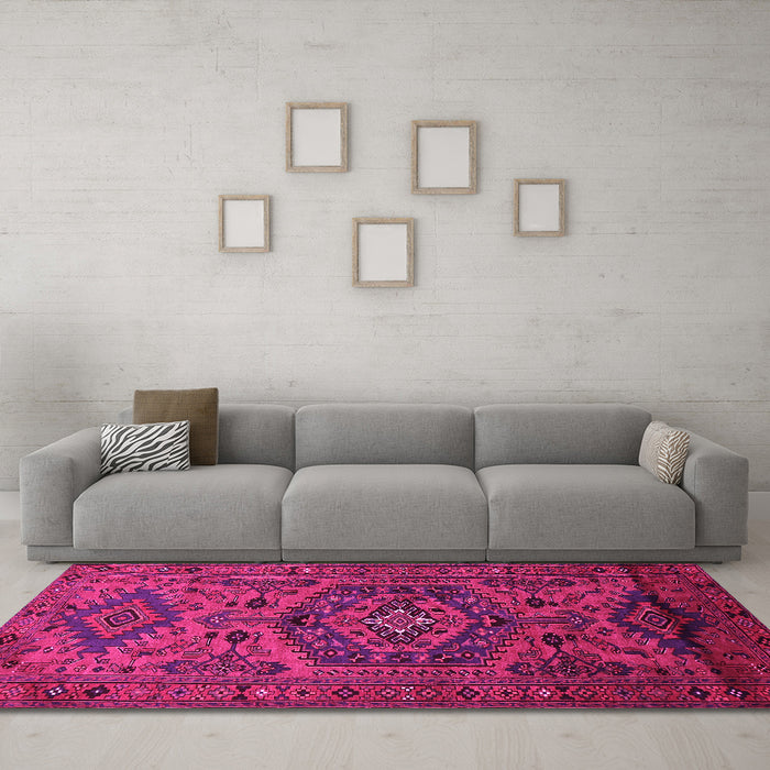 Machine Washable Persian Pink Traditional Rug in a Living Room, wshtr666pnk