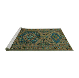 Sideview of Machine Washable Persian Turquoise Traditional Area Rugs, wshtr666turq
