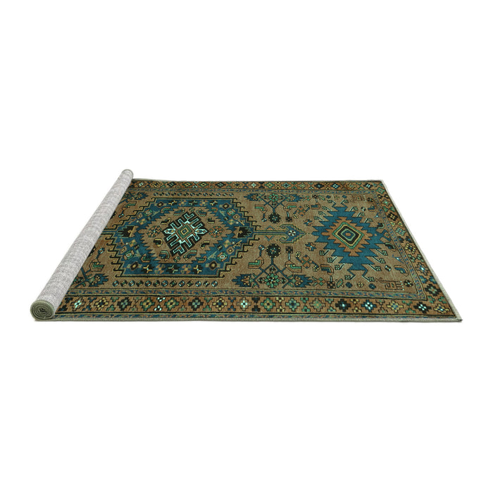 Sideview of Machine Washable Persian Turquoise Traditional Area Rugs, wshtr666turq