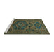 Sideview of Machine Washable Persian Turquoise Traditional Area Rugs, wshtr666turq