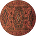 Round Machine Washable Persian Brown Traditional Rug, wshtr666brn