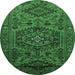 Round Machine Washable Persian Emerald Green Traditional Area Rugs, wshtr666emgrn