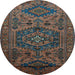 Round Machine Washable Persian Light Blue Traditional Rug, wshtr666lblu