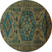 Round Persian Turquoise Traditional Rug, tr666turq