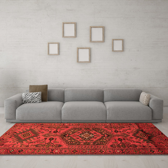 Machine Washable Persian Orange Traditional Area Rugs in a Living Room, wshtr666org