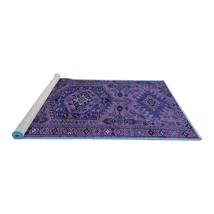 Sideview of Machine Washable Persian Blue Traditional Rug, wshtr666blu