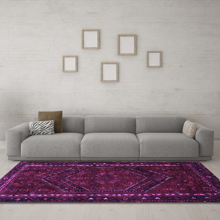 Machine Washable Persian Purple Traditional Area Rugs in a Living Room, wshtr667pur