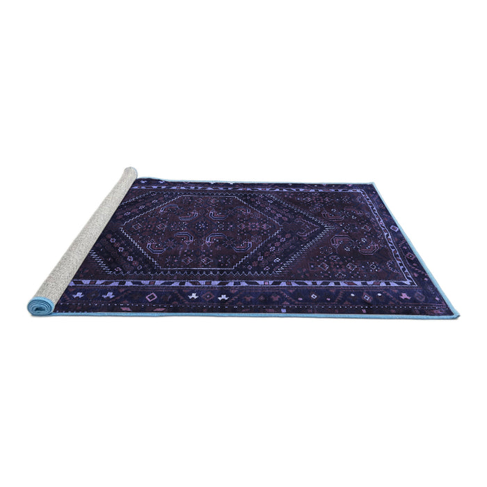 Sideview of Machine Washable Persian Blue Traditional Rug, wshtr667blu