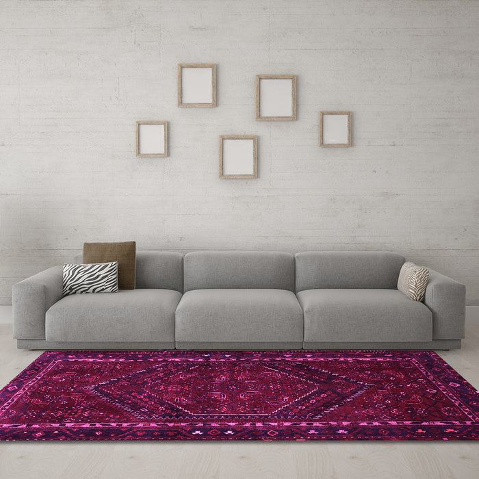 Machine Washable Persian Pink Traditional Rug in a Living Room, wshtr667pnk