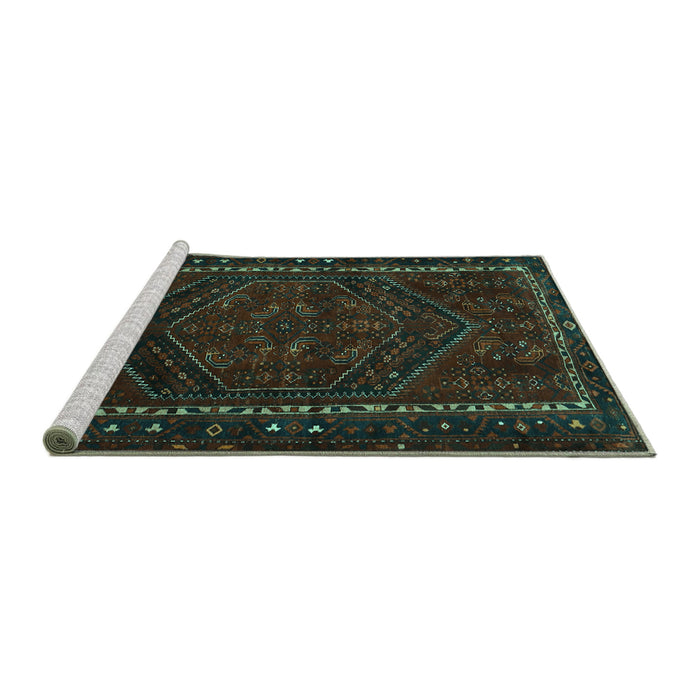 Sideview of Machine Washable Persian Turquoise Traditional Area Rugs, wshtr667turq