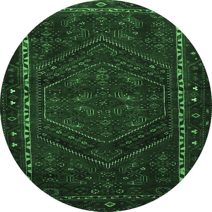 Round Persian Emerald Green Traditional Rug, tr667emgrn