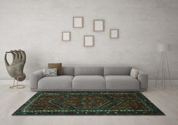 Machine Washable Persian Turquoise Traditional Area Rugs in a Living Room,, wshtr667turq
