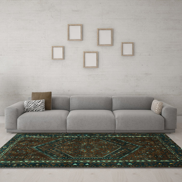 Machine Washable Persian Turquoise Traditional Area Rugs in a Living Room,, wshtr667turq