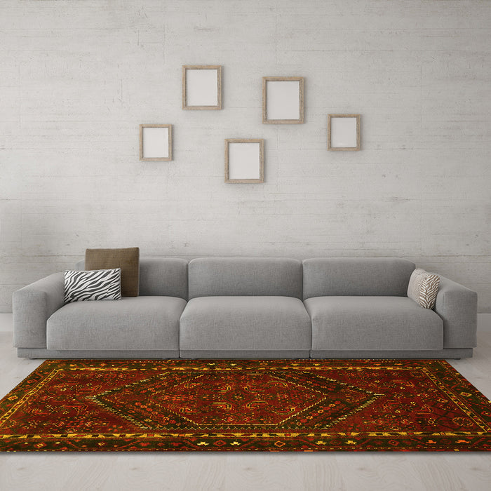 Machine Washable Persian Yellow Traditional Rug in a Living Room, wshtr667yw