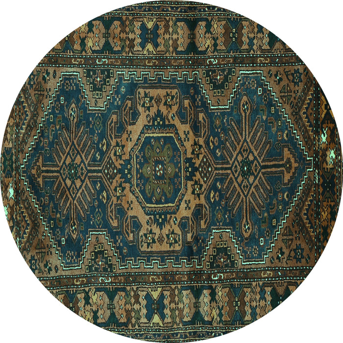 Round Machine Washable Persian Turquoise Traditional Area Rugs, wshtr668turq