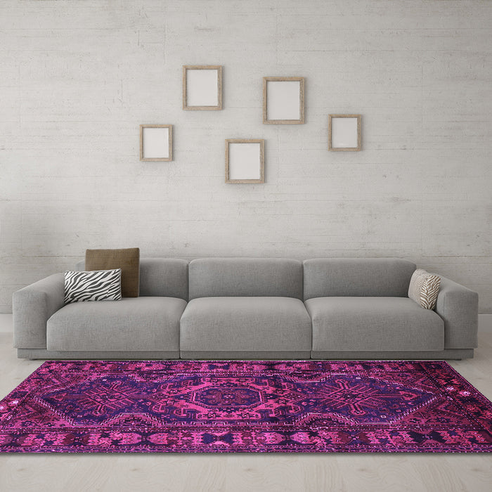 Machine Washable Persian Purple Traditional Area Rugs in a Living Room, wshtr668pur
