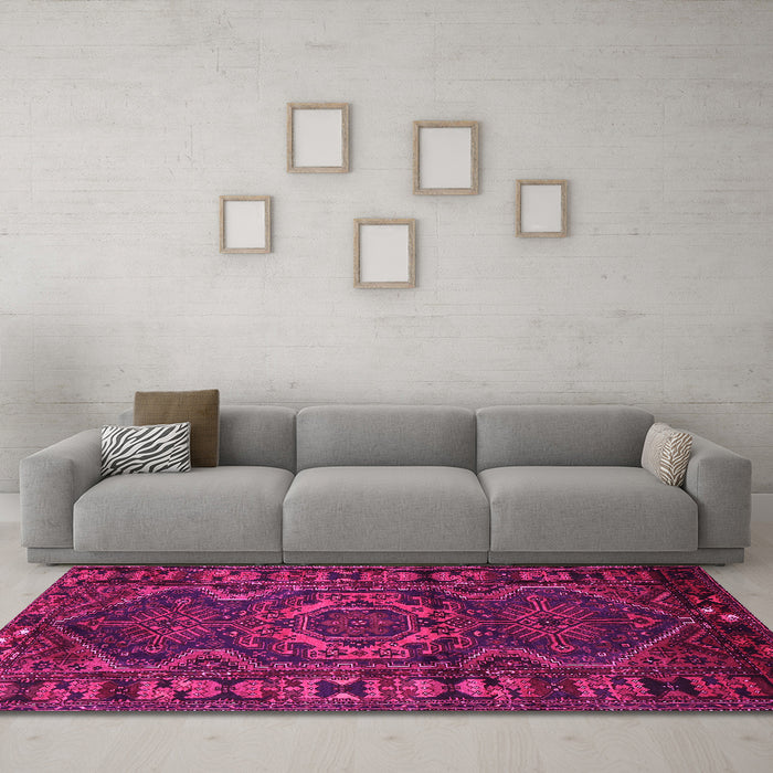 Machine Washable Persian Pink Traditional Rug in a Living Room, wshtr668pnk
