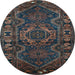 Round Machine Washable Persian Light Blue Traditional Rug, wshtr668lblu