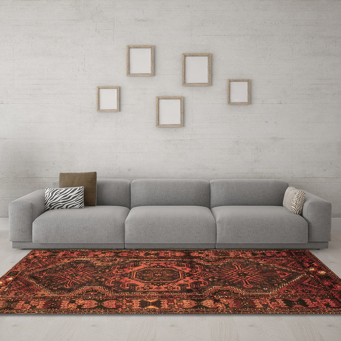 Machine Washable Persian Brown Traditional Rug in a Living Room,, wshtr668brn