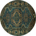 Round Persian Turquoise Traditional Rug, tr668turq
