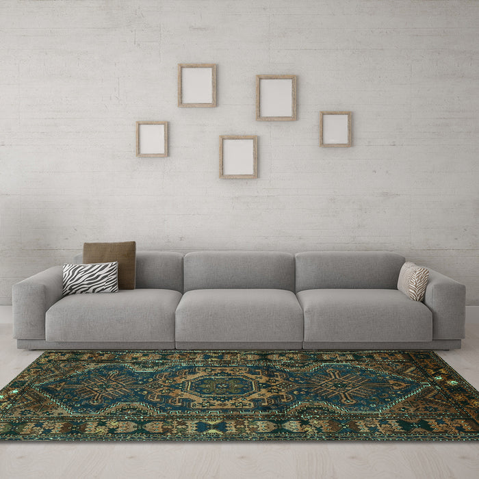 Machine Washable Persian Turquoise Traditional Area Rugs in a Living Room,, wshtr668turq