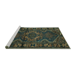 Sideview of Machine Washable Persian Turquoise Traditional Area Rugs, wshtr668turq