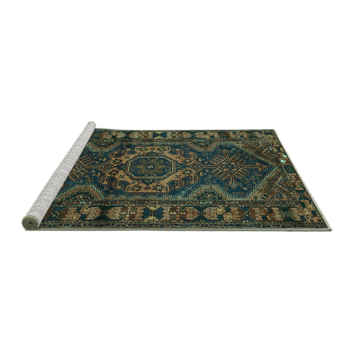 Sideview of Machine Washable Persian Turquoise Traditional Area Rugs, wshtr668turq