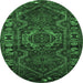 Round Machine Washable Persian Emerald Green Traditional Area Rugs, wshtr668emgrn