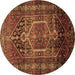 Round Machine Washable Persian Brown Traditional Rug, wshtr669brn