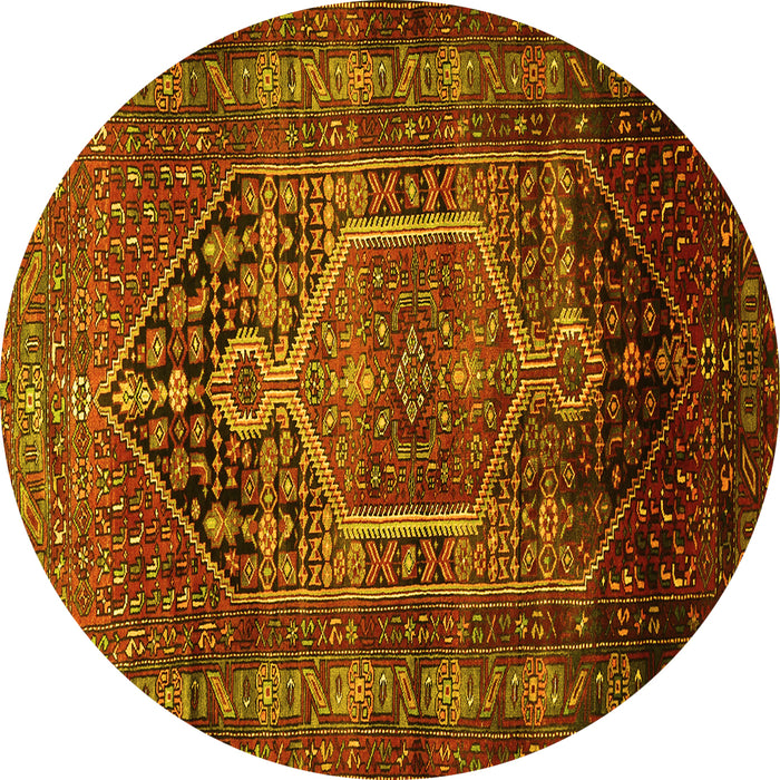 Round Machine Washable Persian Yellow Traditional Rug, wshtr669yw