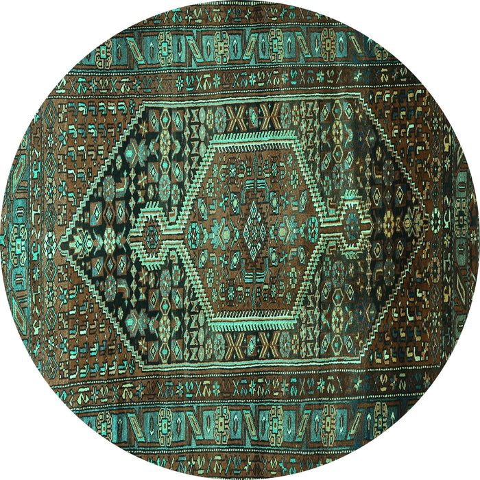 Round Machine Washable Persian Turquoise Traditional Area Rugs, wshtr669turq