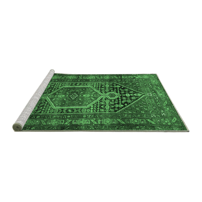 Sideview of Machine Washable Persian Emerald Green Traditional Area Rugs, wshtr669emgrn