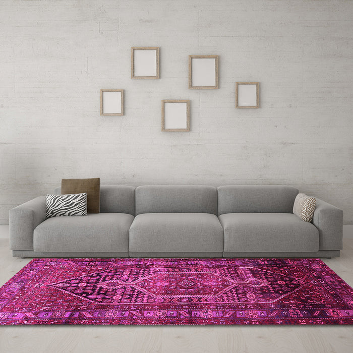 Machine Washable Persian Pink Traditional Rug in a Living Room, wshtr669pnk