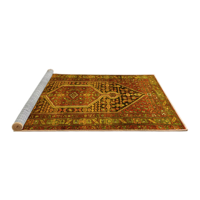 Sideview of Machine Washable Persian Yellow Traditional Rug, wshtr669yw