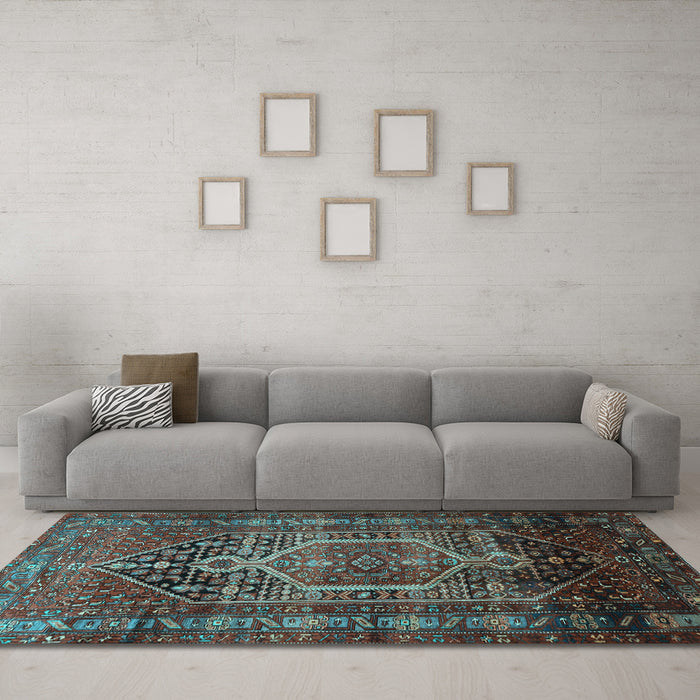 Machine Washable Persian Light Blue Traditional Rug in a Living Room, wshtr669lblu