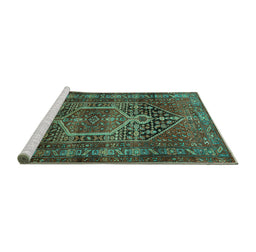 Sideview of Machine Washable Persian Turquoise Traditional Area Rugs, wshtr669turq