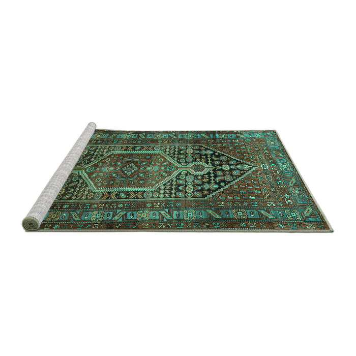 Sideview of Machine Washable Persian Turquoise Traditional Area Rugs, wshtr669turq