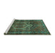 Sideview of Machine Washable Persian Turquoise Traditional Area Rugs, wshtr669turq